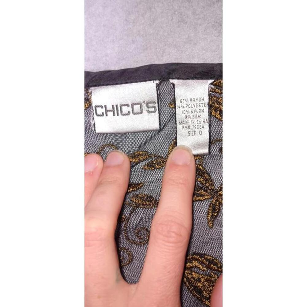 Chicos Lace Velvet Burnout Silk Blend Cardigan Womens Size 0 Black Leapard Fairy - Picture 2 of 11